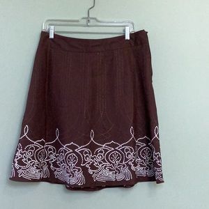 Cleo cute brown embroidered skirt Linen/cotton Petite 12
